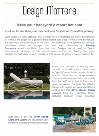 Design...Matters: Make your backyard a resort hot spot, The Media Matters, Inc., April 20, 2021
