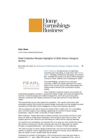 Pearl Collective Reveals Highlights of 2022 Interior Designer Survey, Home Furnishings Business, October 2022